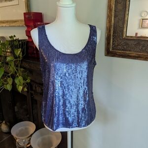 NEW Bugia Wms Small/Medium Blue Full Sequin Sparkly Scoop Neck TankTop Sheer 120